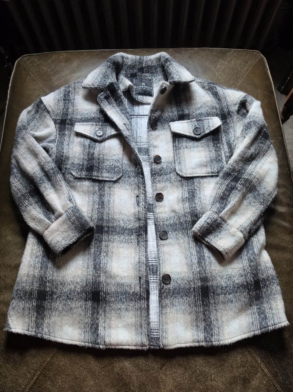 bagatelle Plaid Wool Blend Shacket in Black and Gray